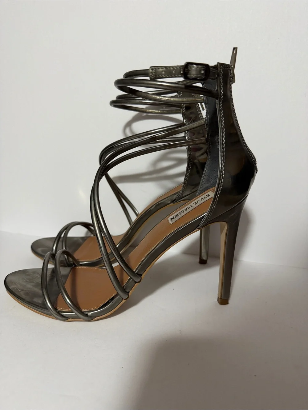 Steve Madden Metallic Gunmetal Strappy High Heel Sandals
